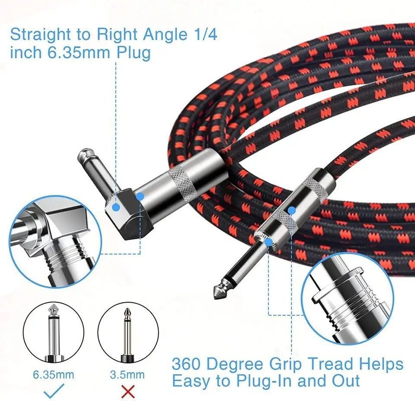 Kabel gitarowy Braid Jack Electric Tweed 6,35 mm z technologią bezszumową do profesjonalnego audio